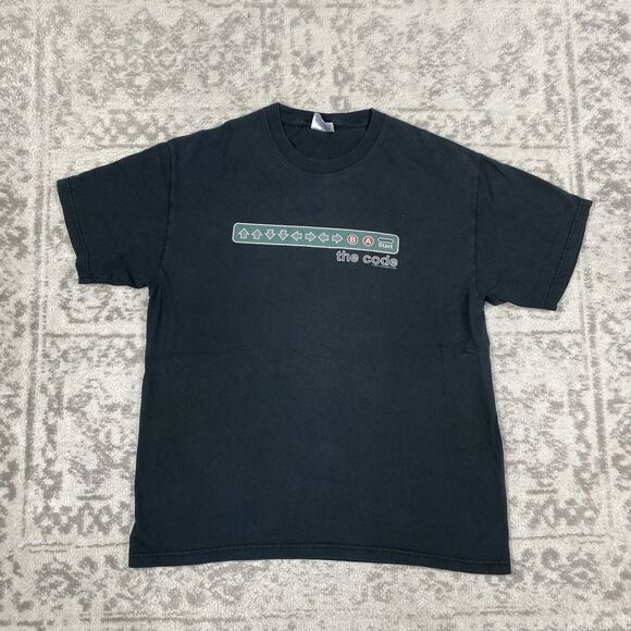 Vintage 2001 Game Shine The Code T Shirt Black Spellout Y2K Mens Size Large - Picture 1 of 5